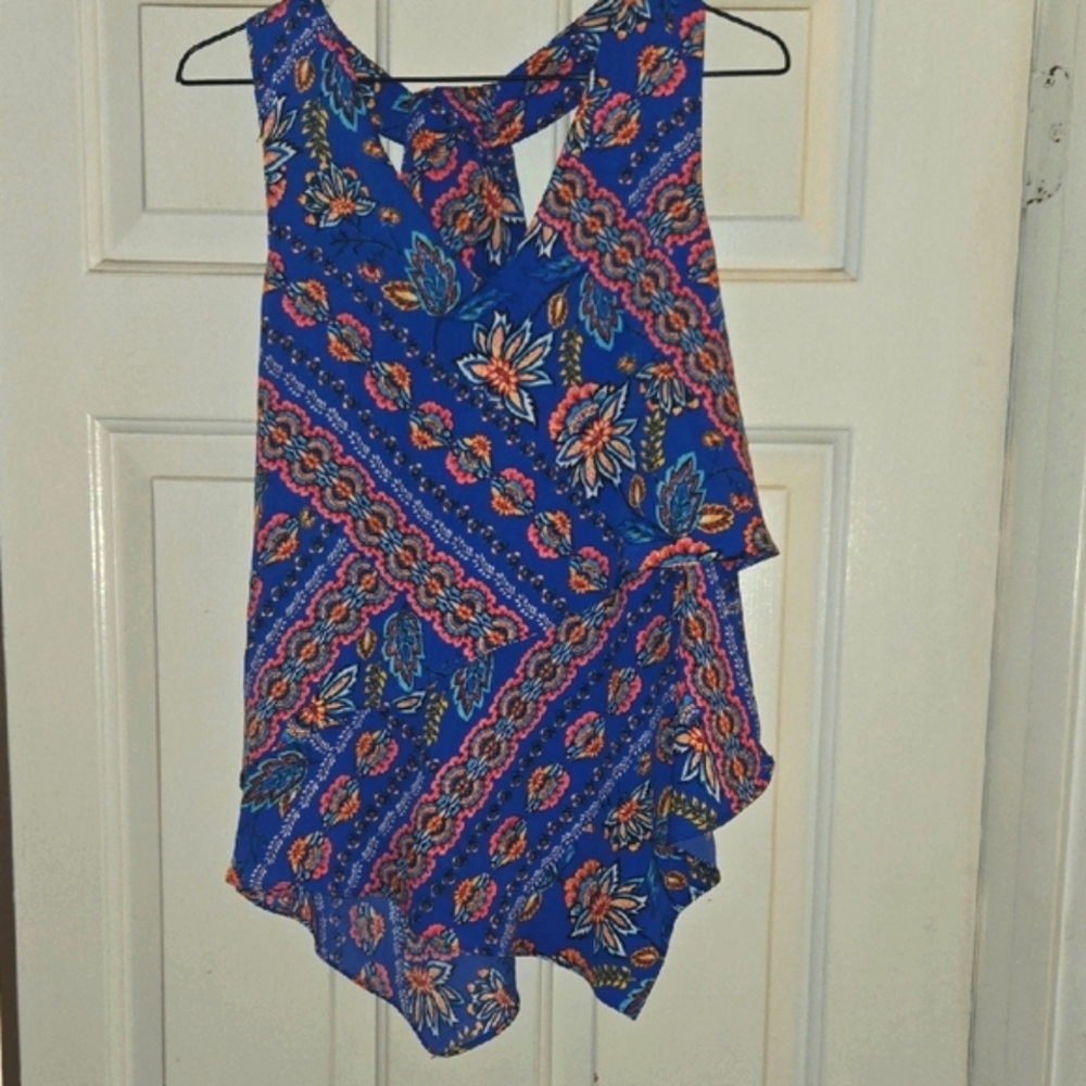Laundry By Shelli Segal Vibrant Blue Patterned Tank Top💙
